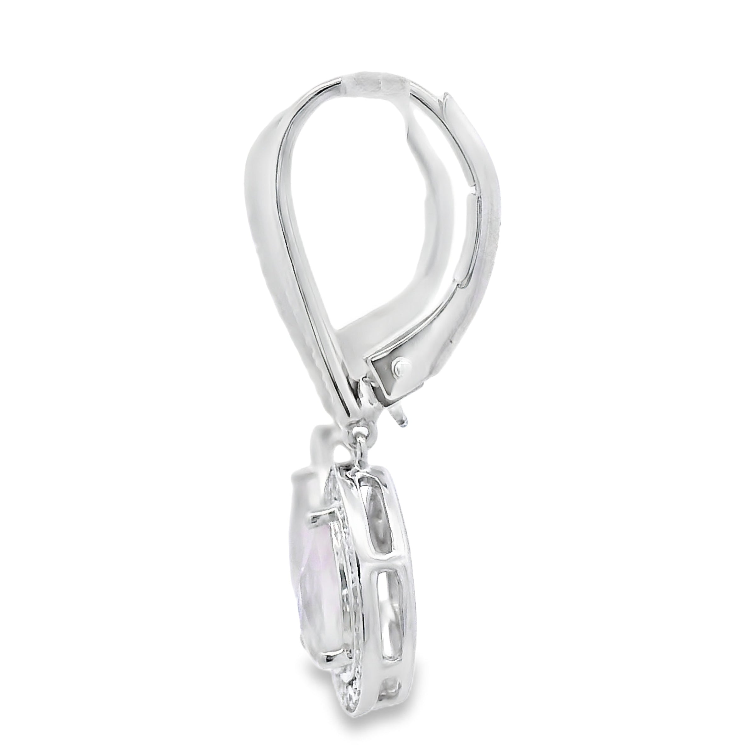Rose Quartz Diamond Dangle Earrings 10KT White Gold