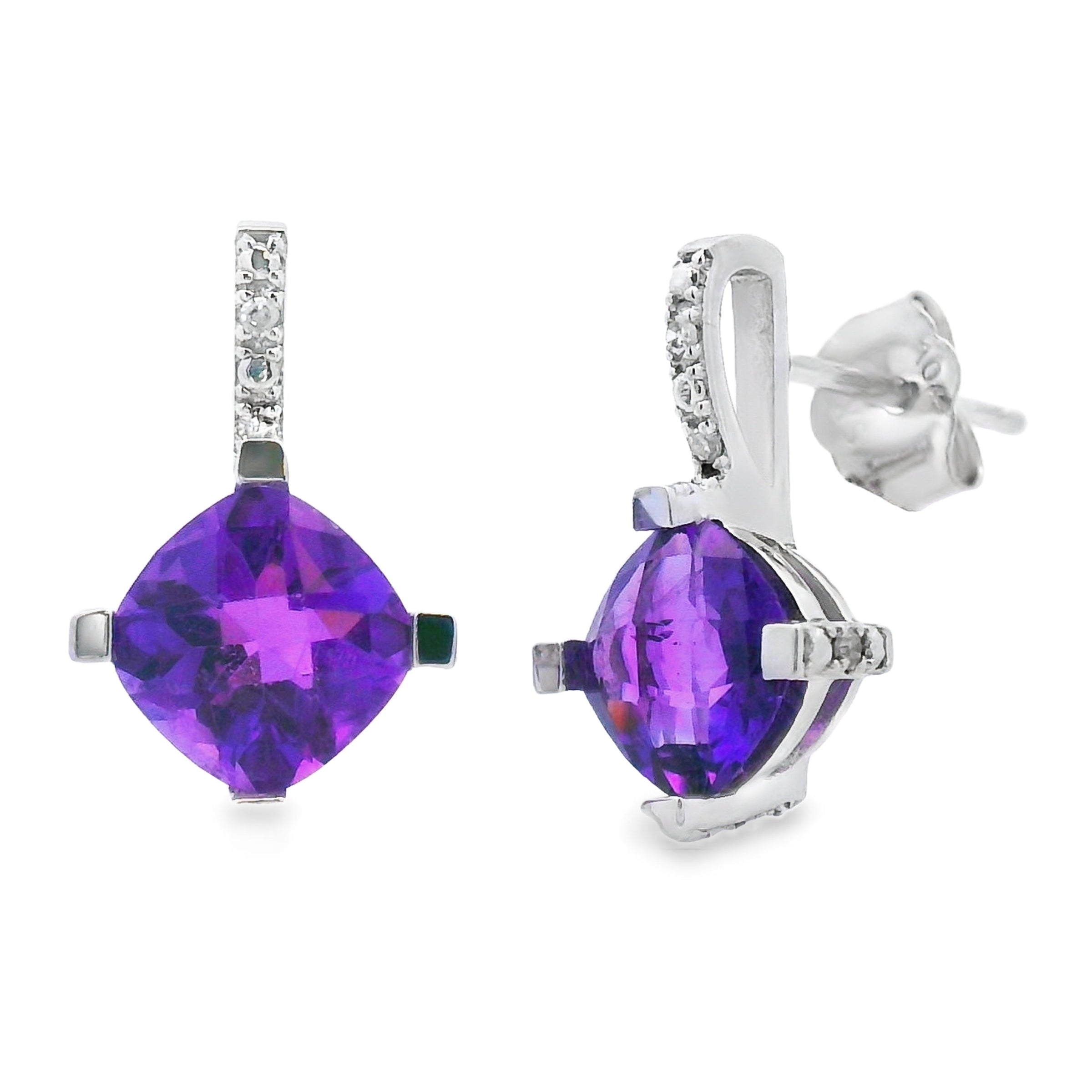 Natural .84ct Amethyst Diamond Earrings 10KT White Gold