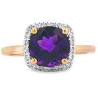 Genuine 1.34ct Amethyst Diamond Ring 10KT Yellow Gold