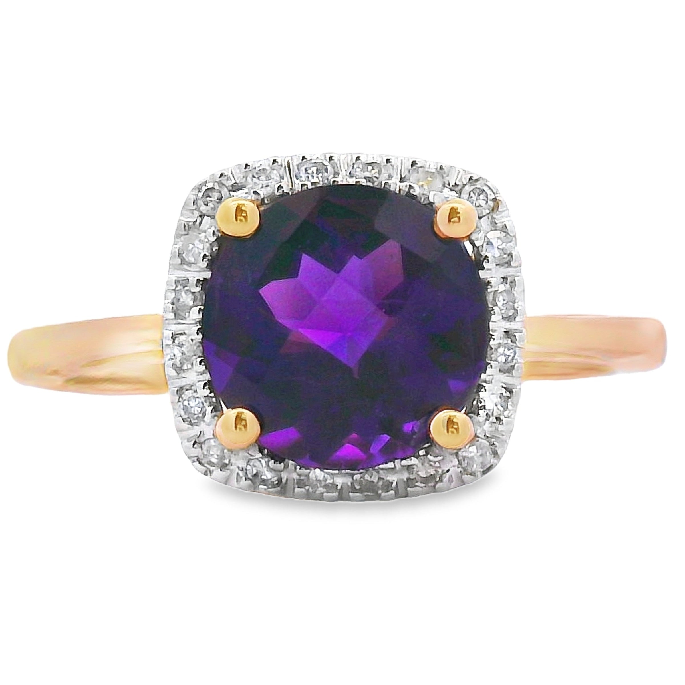 Genuine 1.34ct Amethyst Diamond Ring 10KT Yellow Gold