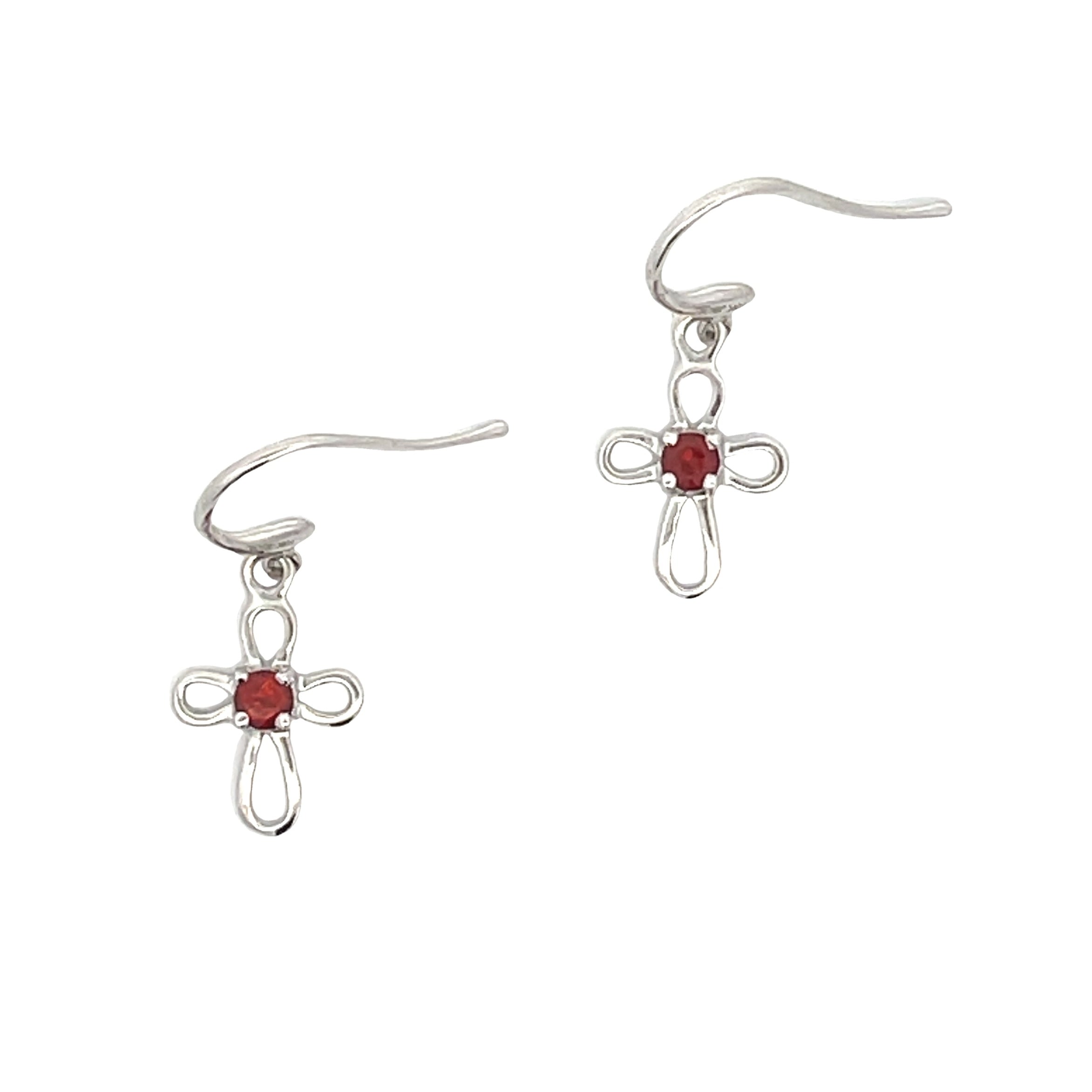 Natural .29ct Garnet Cross Earrings 10KT White Gold