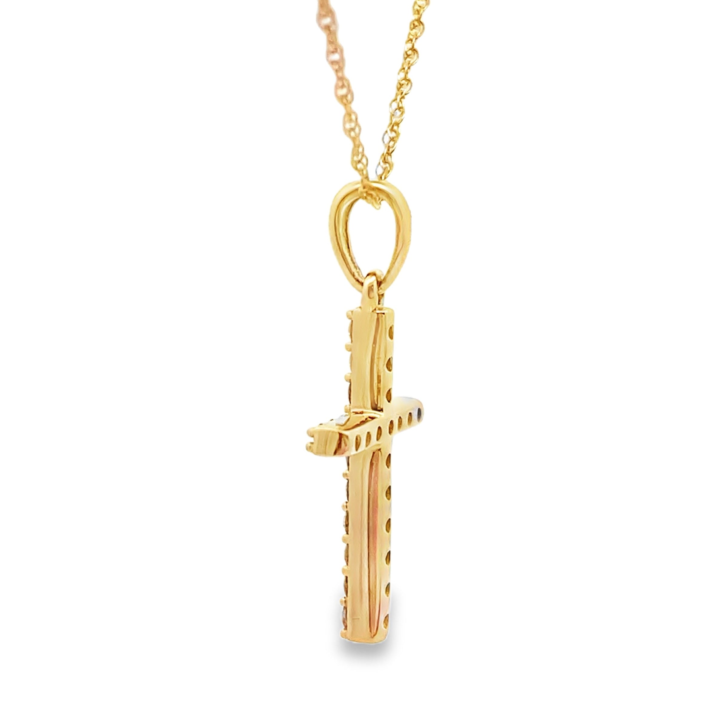 .13ct Diamond Cross Religious Pendant 14KT Yellow Gold