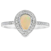 Genuine .30ct Opal Diamond Ring 10KT White Gold