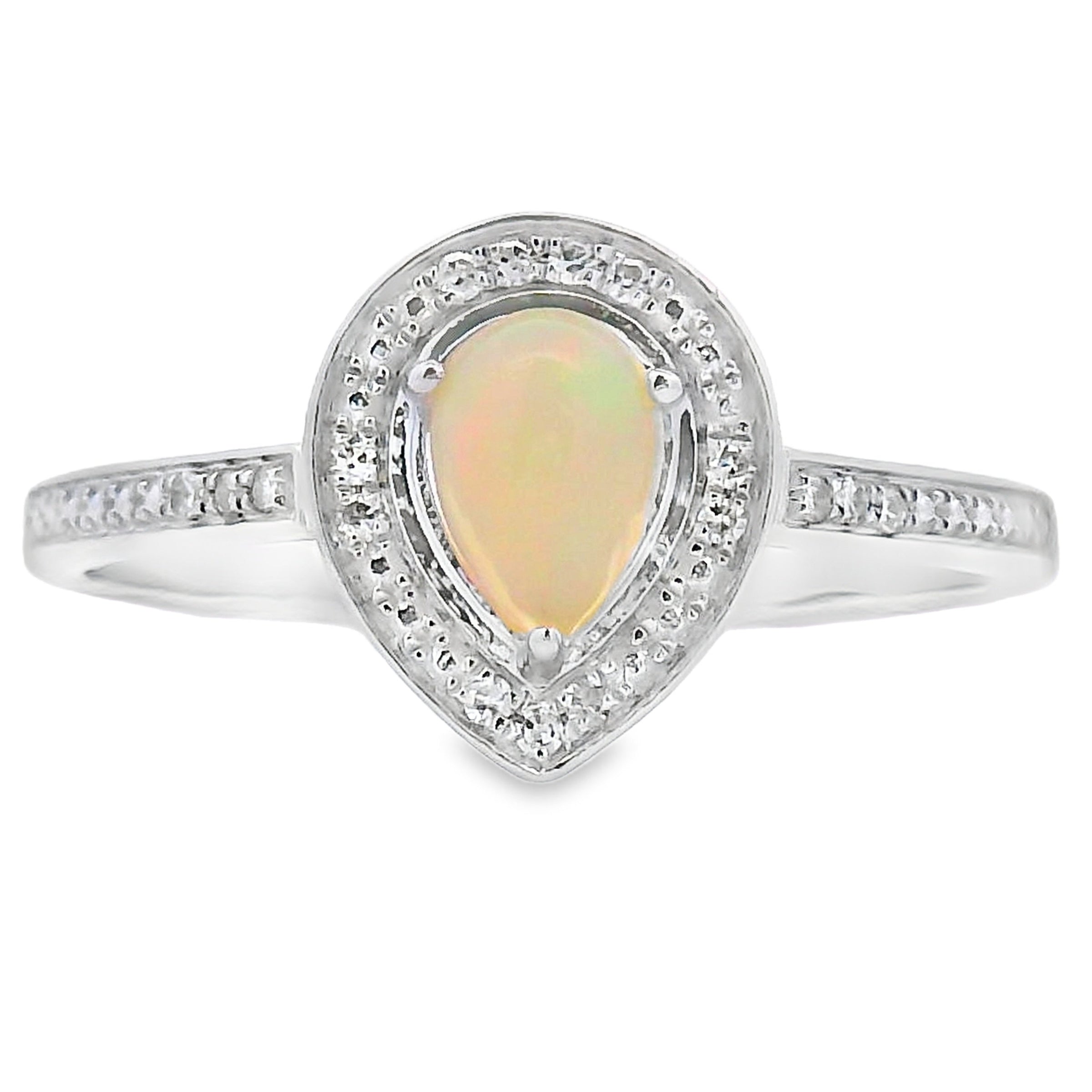 Genuine .30ct Opal Diamond Ring 10KT White Gold