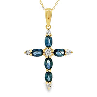 Sapphire Cross Religious Pendant 10KT Yellow Gold