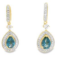 London Blue Topaz Dangle Earrings 10KT Yellow Gold