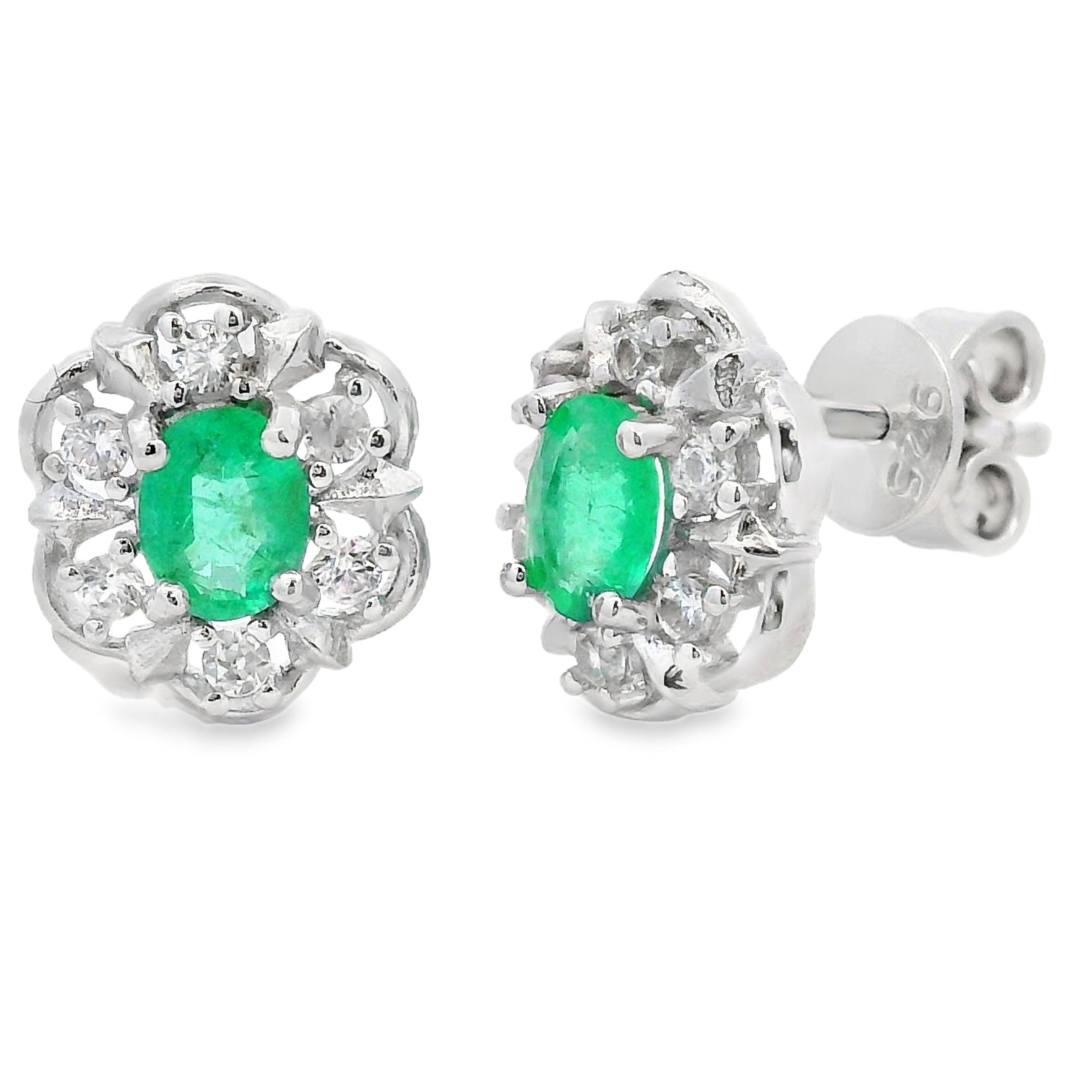 .92ct Emerald Zircon Stud Earrings Sterling Silver