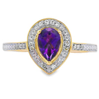 Genuine .42ct Amethyst Diamond Ring 10KT Yellow Gold