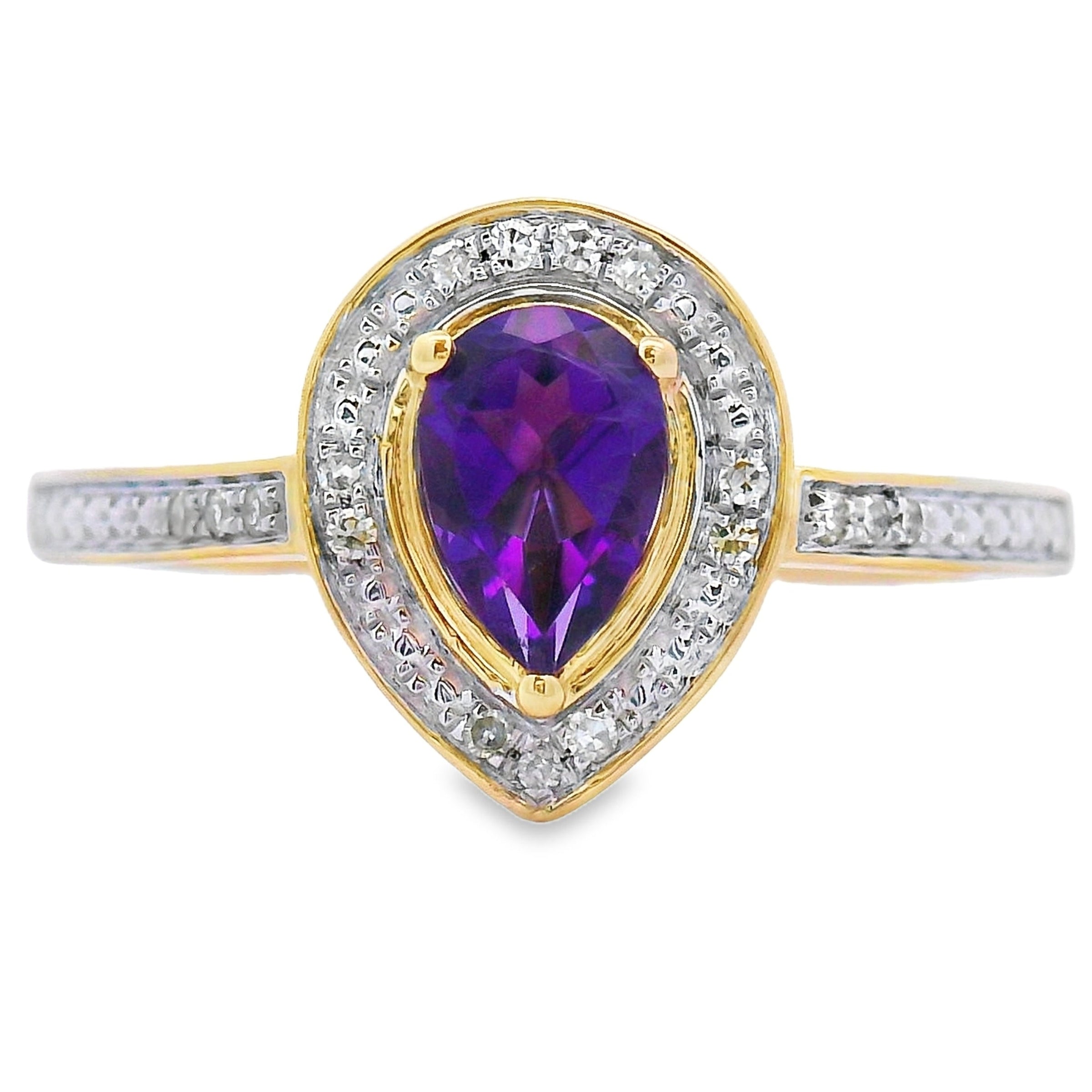 Genuine .42ct Amethyst Diamond Ring 10KT Yellow Gold