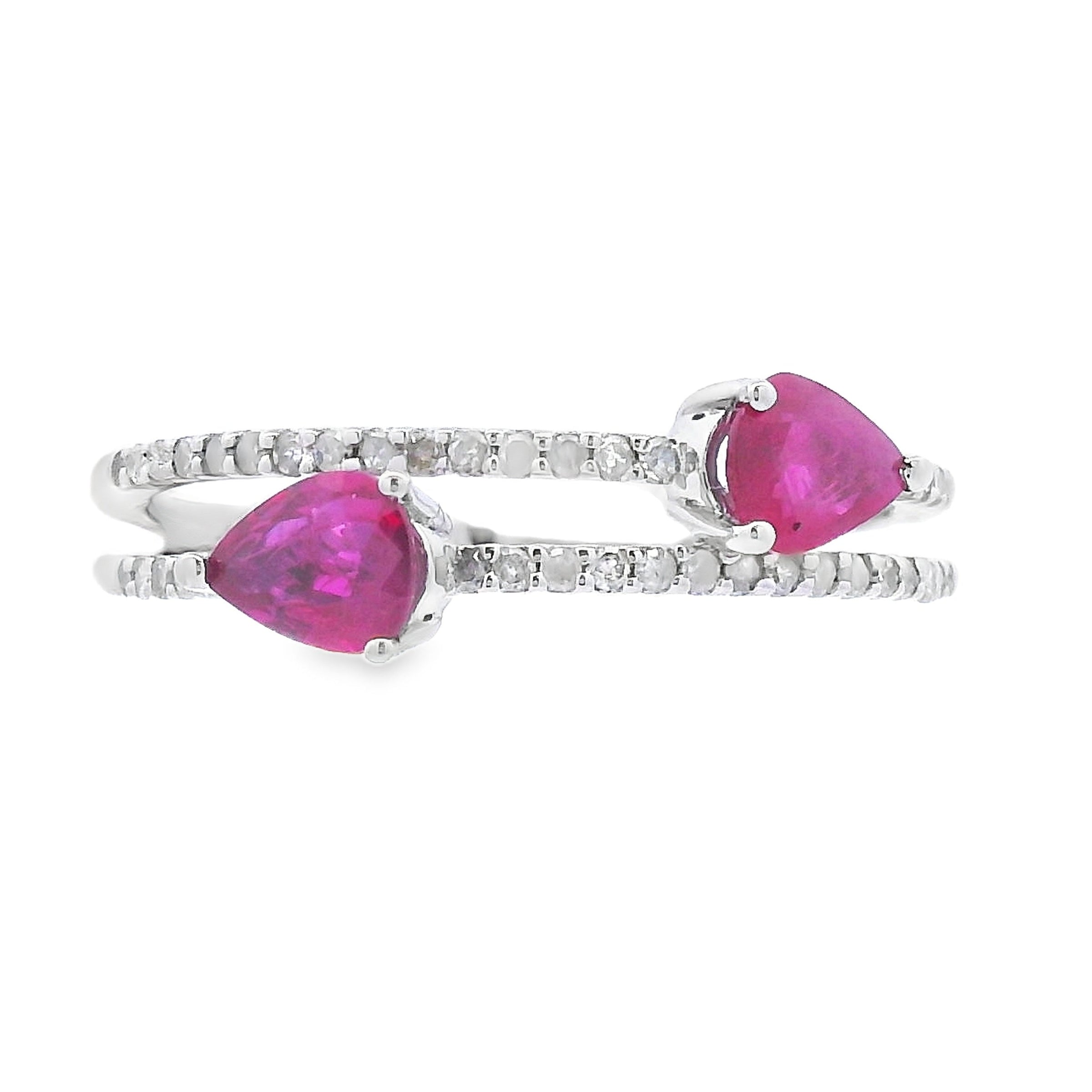 Genuine .64ct Ruby Diamond Ring 14KT White Gold