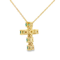 .26ct Emerald Cross Religious Pendant 10KT Yellow Gold
