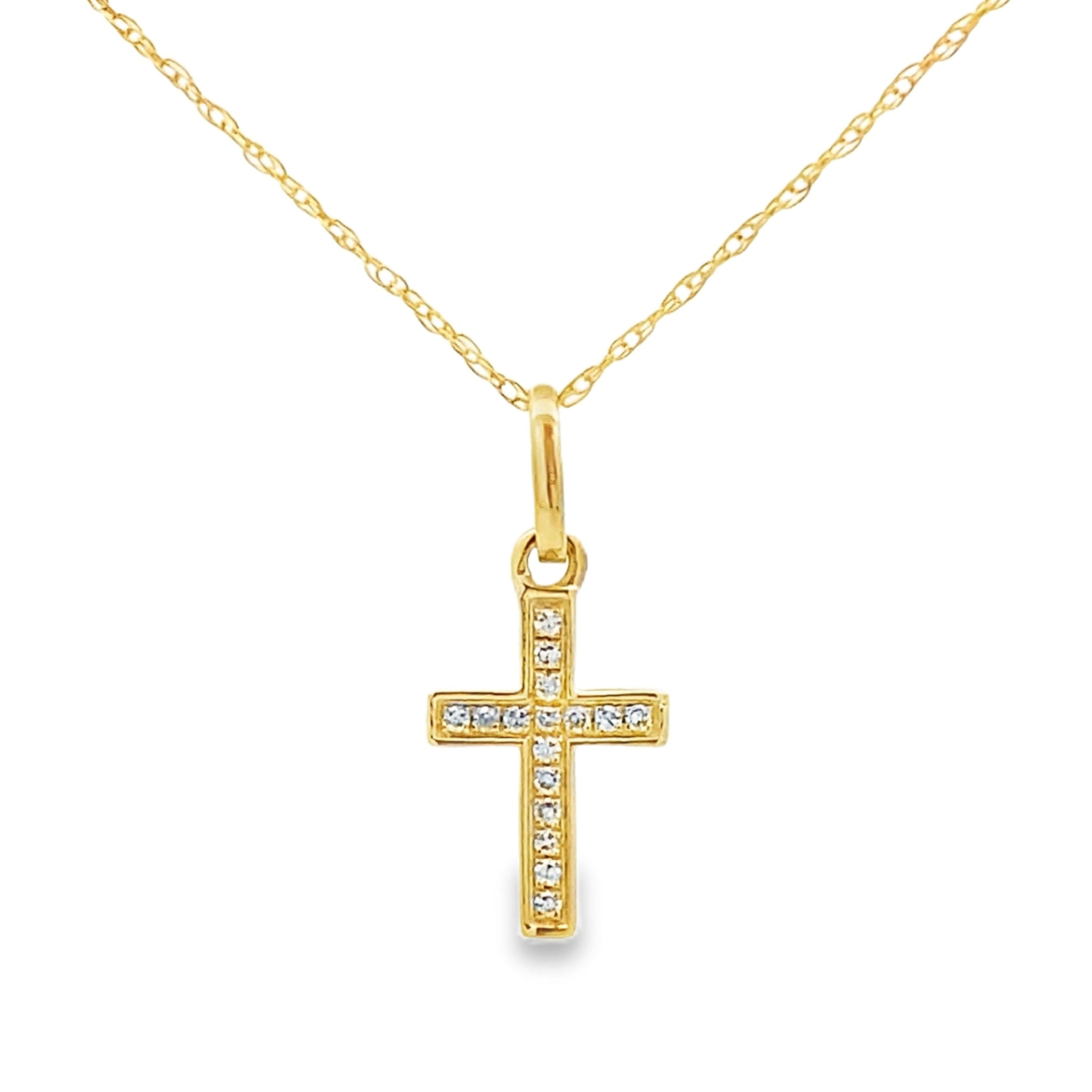 .05ct Diamond Cross Religious Pendant 14KT Yellow Gold