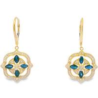 Sapphire Diamond Dangle Earrings 14KT Yellow Gold