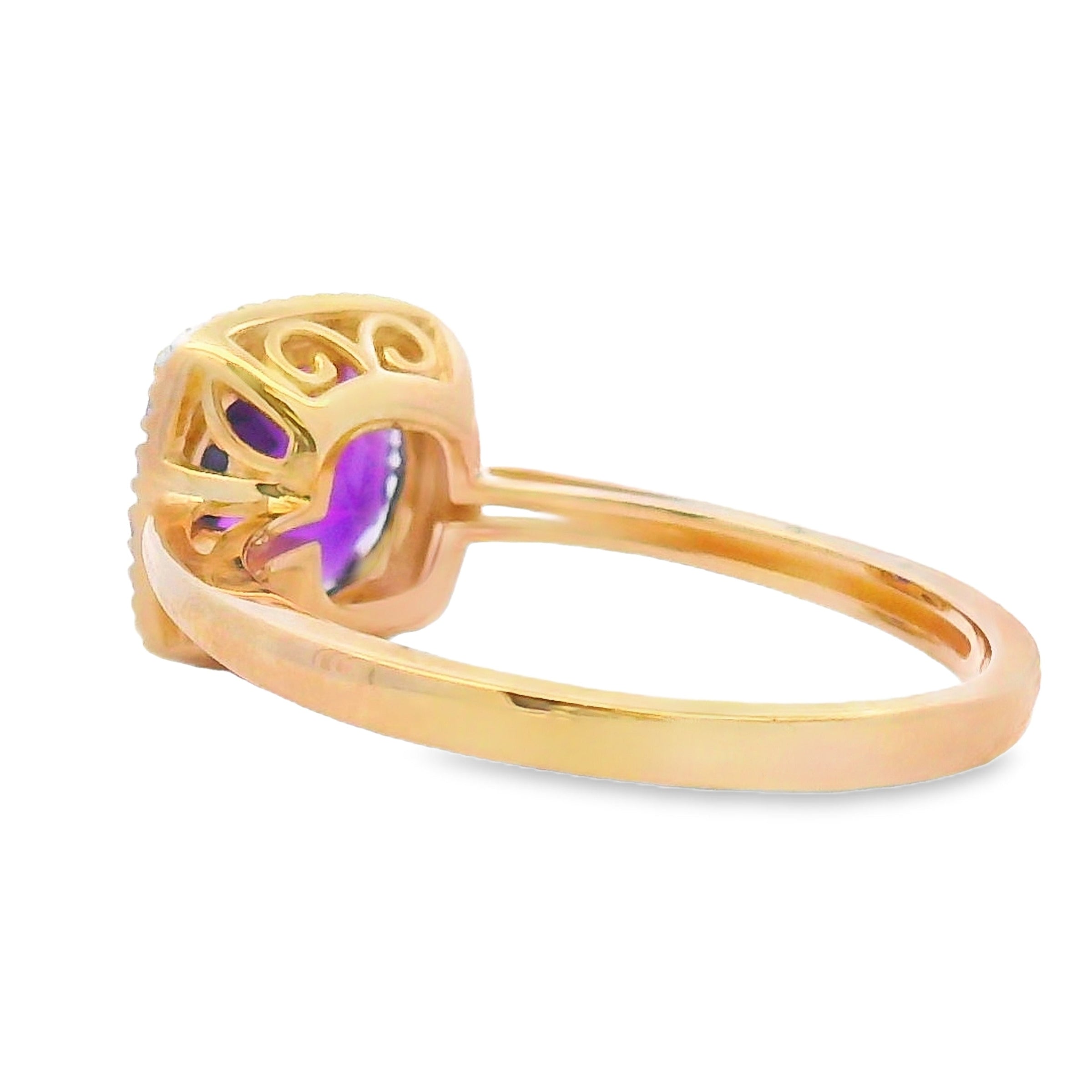 Genuine 1.34ct Amethyst Diamond Ring 10KT Yellow Gold