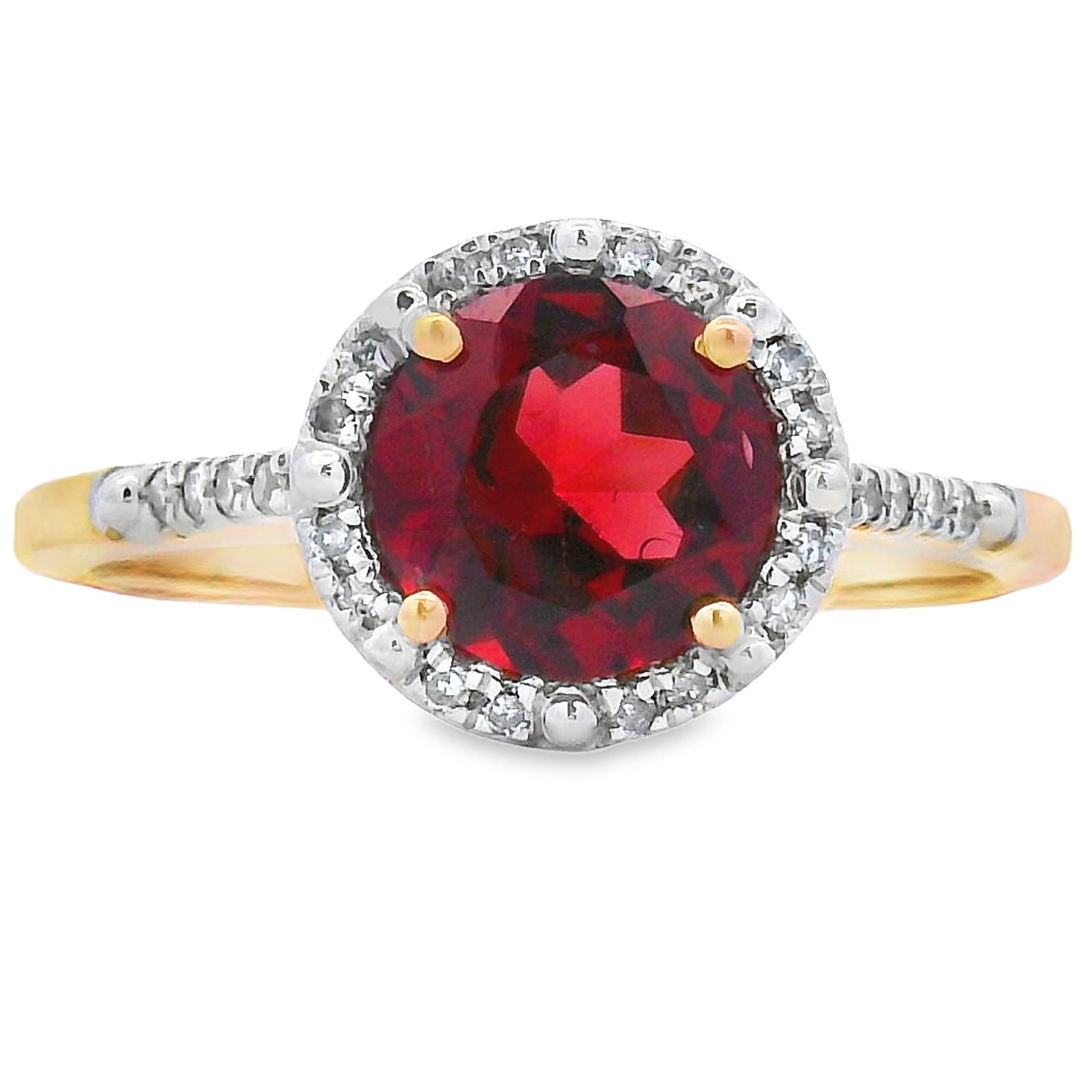 Genuine 1.75ct Garnet Diamond Ring 10KT Yellow Gold