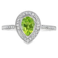 Natural .50ct Peridot Diamond Ring 10KT White Gold