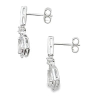 Rose Quartz Diamond Dangle Earrings 10KT White Gold