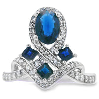 Natural 1.48ct Sapphire Diamond Ring 10KT White Gold