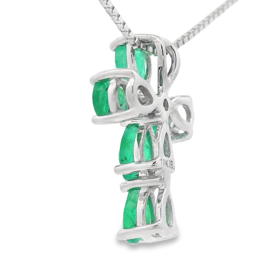 Emerald Diamond Cross Religious Pendant 10KT White Gold