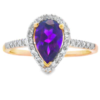 Natural .98ct Amethyst Diamond Ring 14KT Yellow Gold