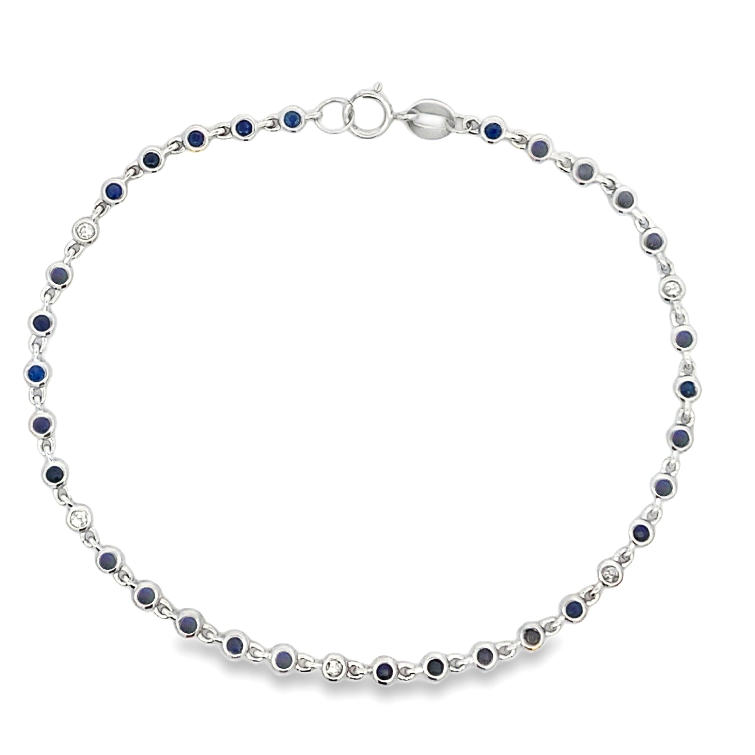 Natural .87ct Sapphire Diamond Bracelet 14KT White Gold