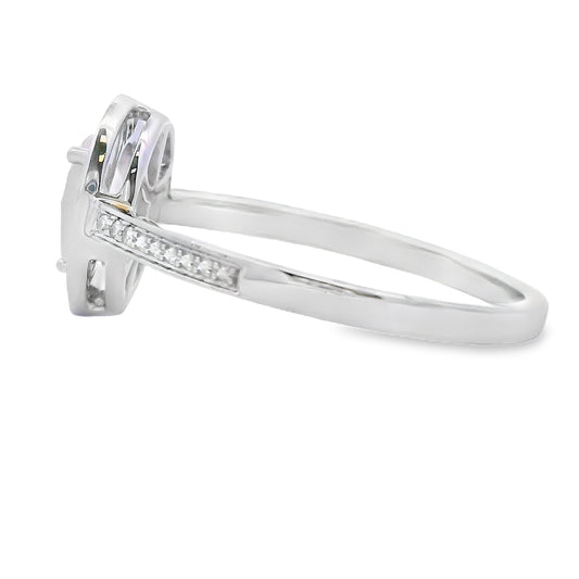 Genuine .44ct Rose Quartz Diamond Ring 10KT White Gold