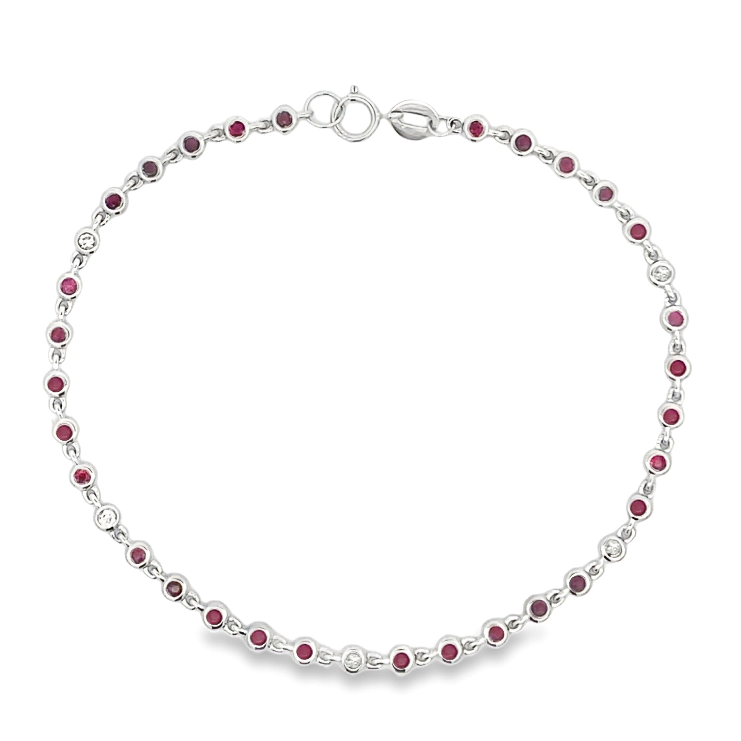 Genuine .89ct Ruby Diamond Bracelet 14KT White Gold