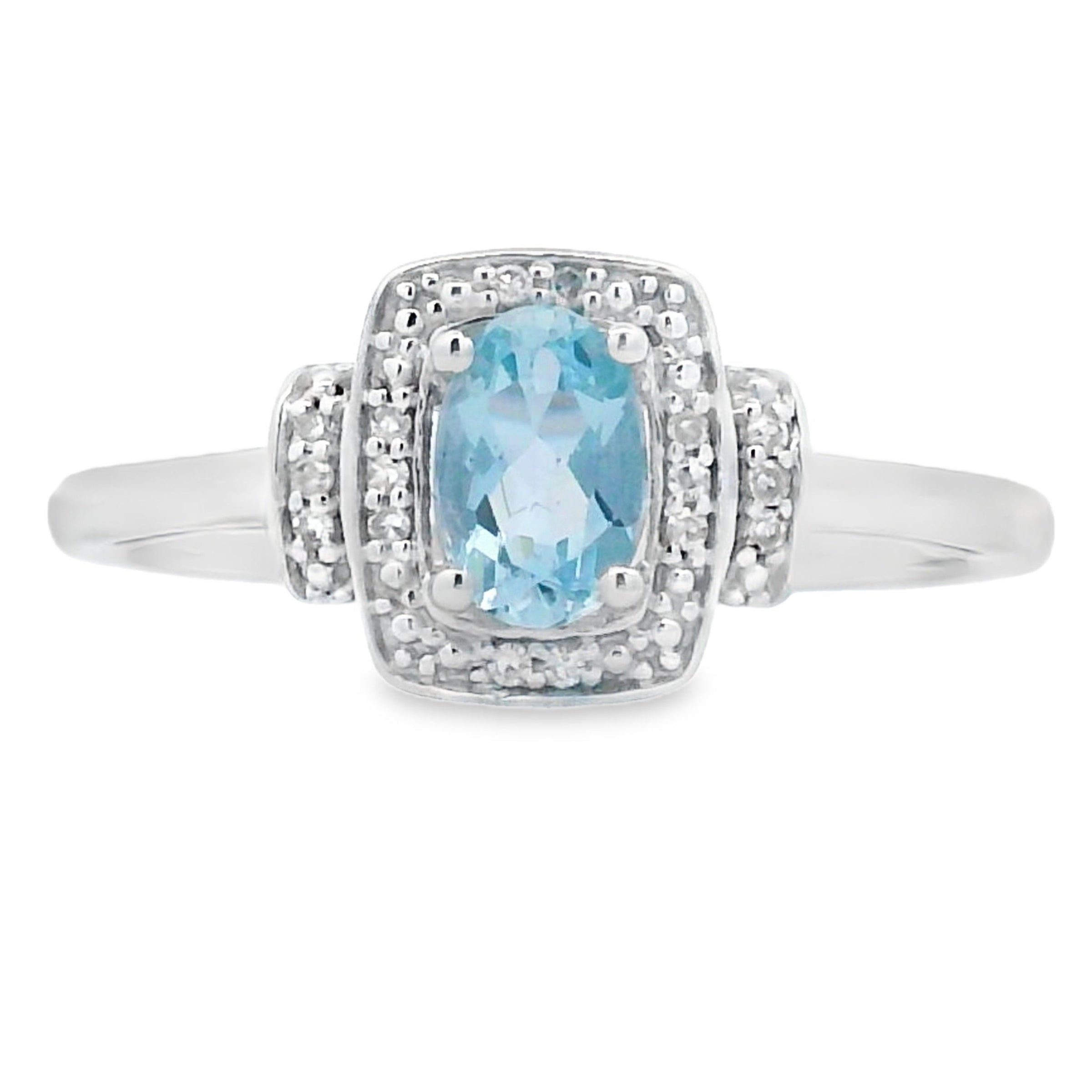 Genuine .45ct Aquamarine Diamond Ring 10KT White Gold