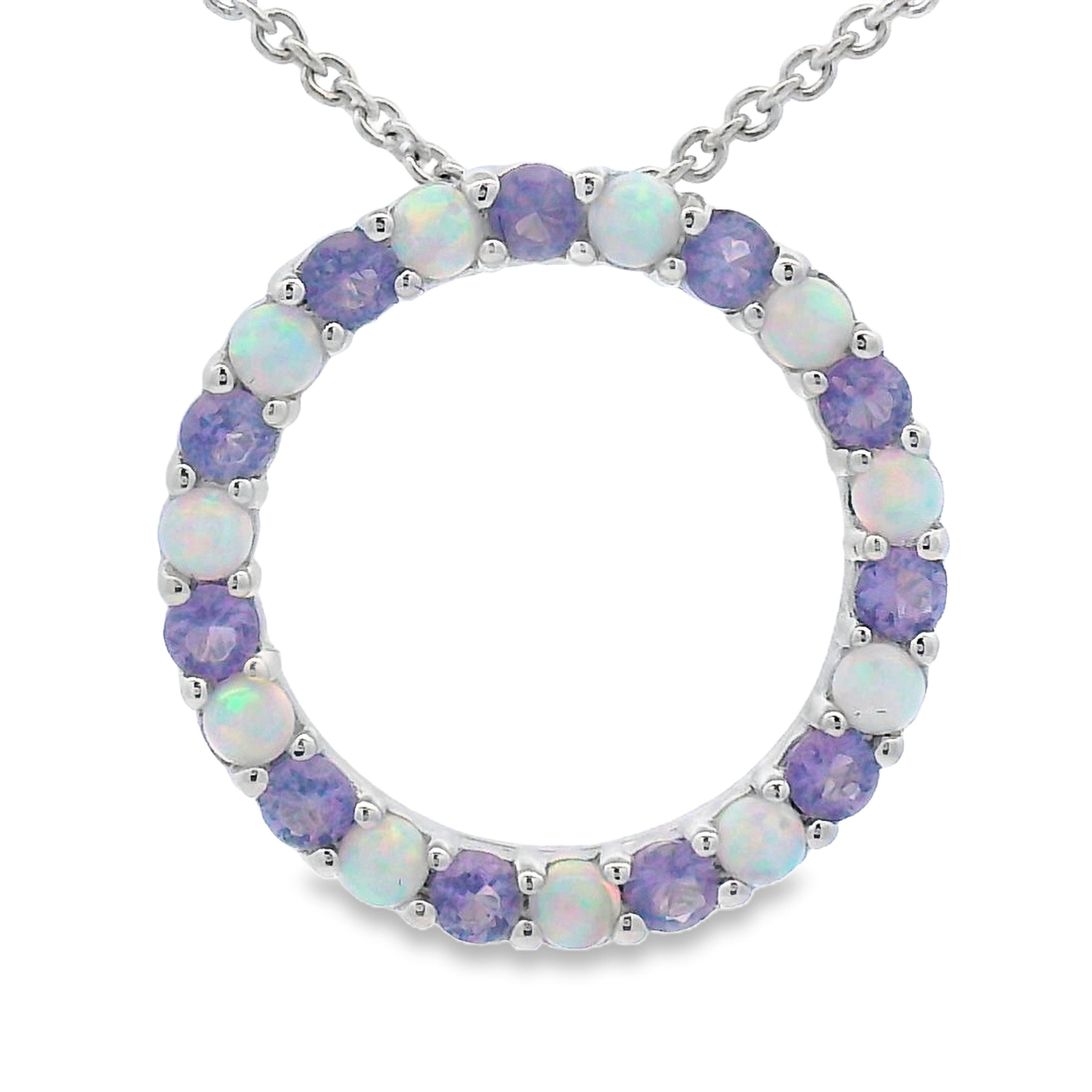 Created Opal Circle of Love Pendant Sterling Silver
