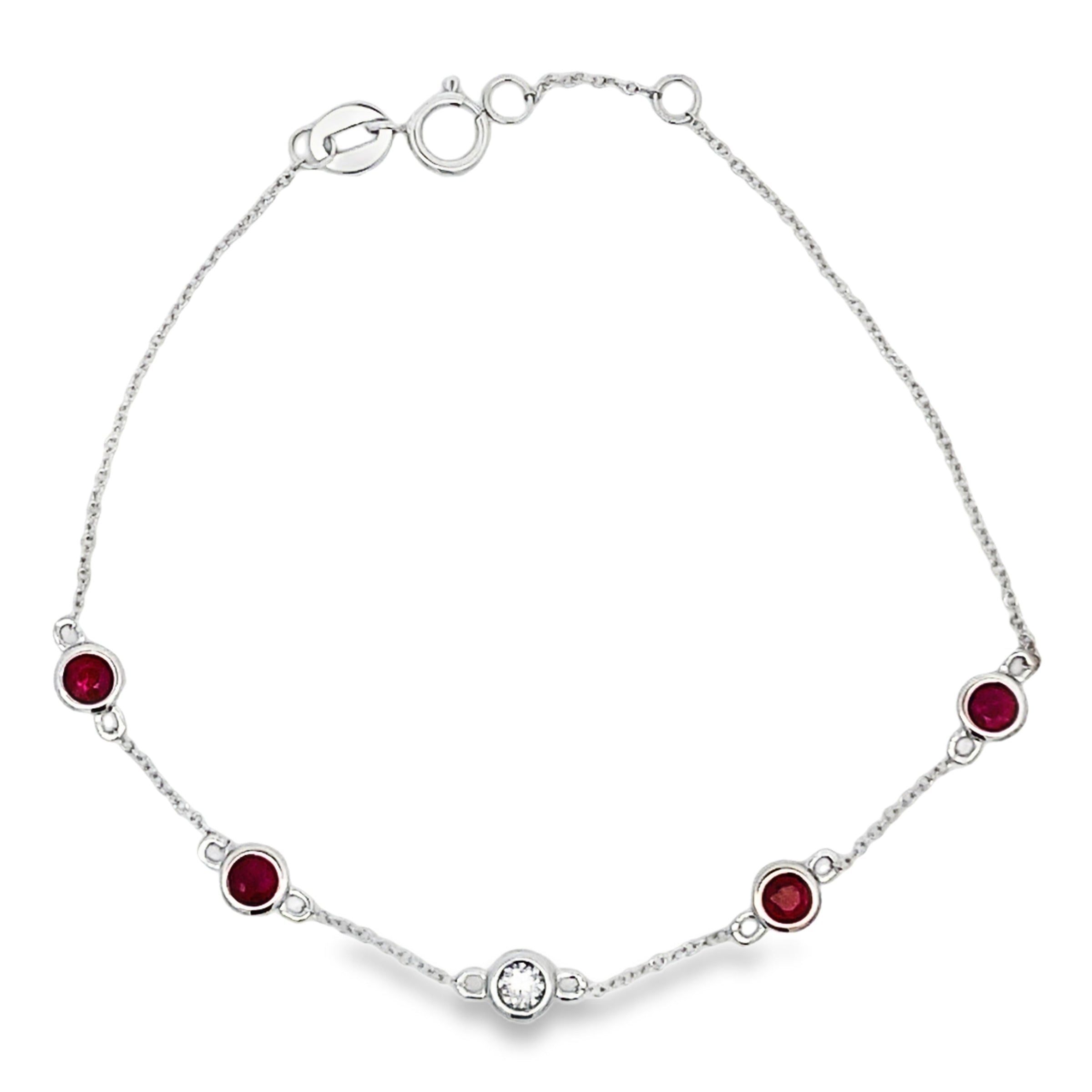 Natural .71ct Ruby Diamond Bracelet 14KT White Gold