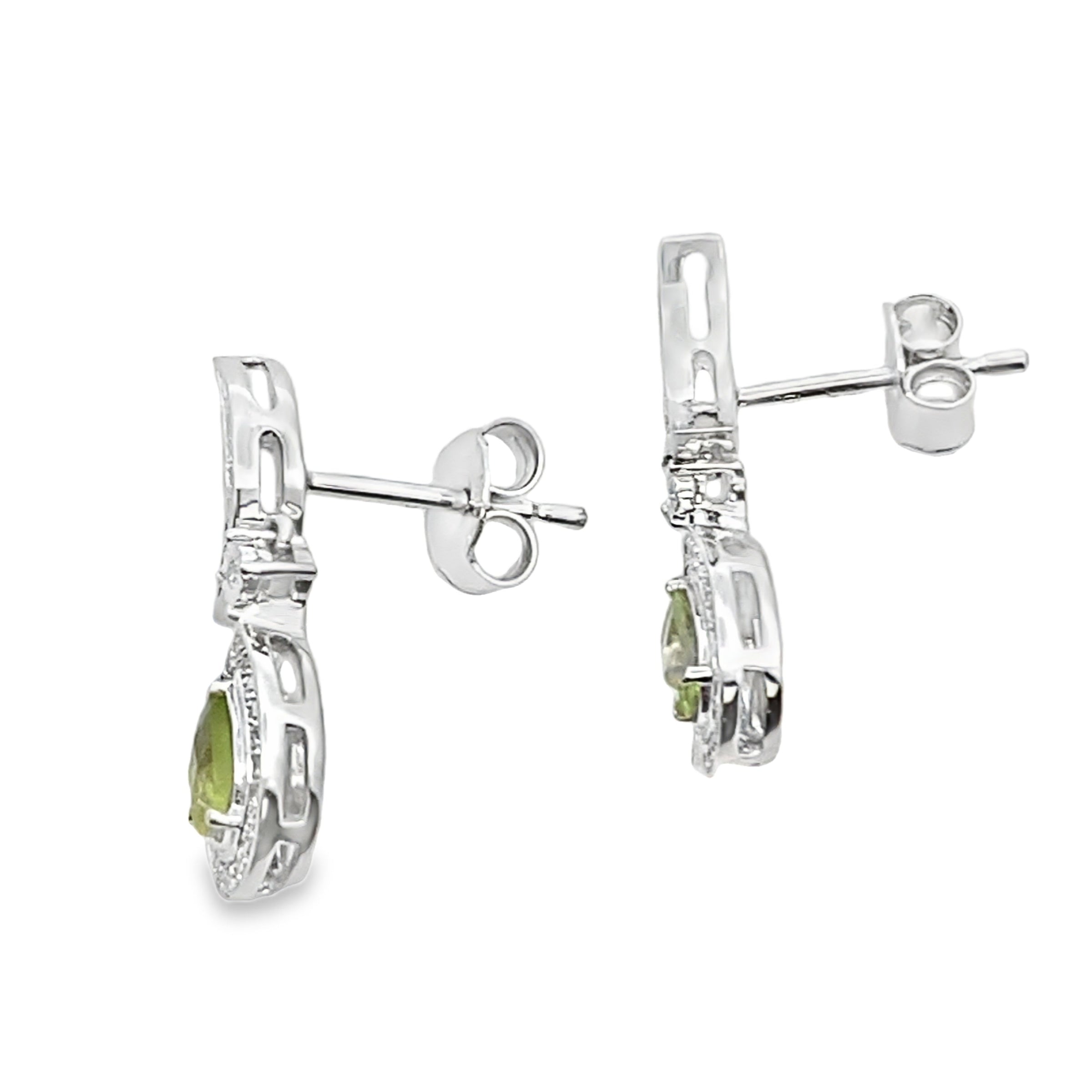 .52ct Peridot Diamond Dangle Earrings 10KT White Gold