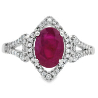 Natural 1.26ct Ruby Diamond Ring 14KT White Gold