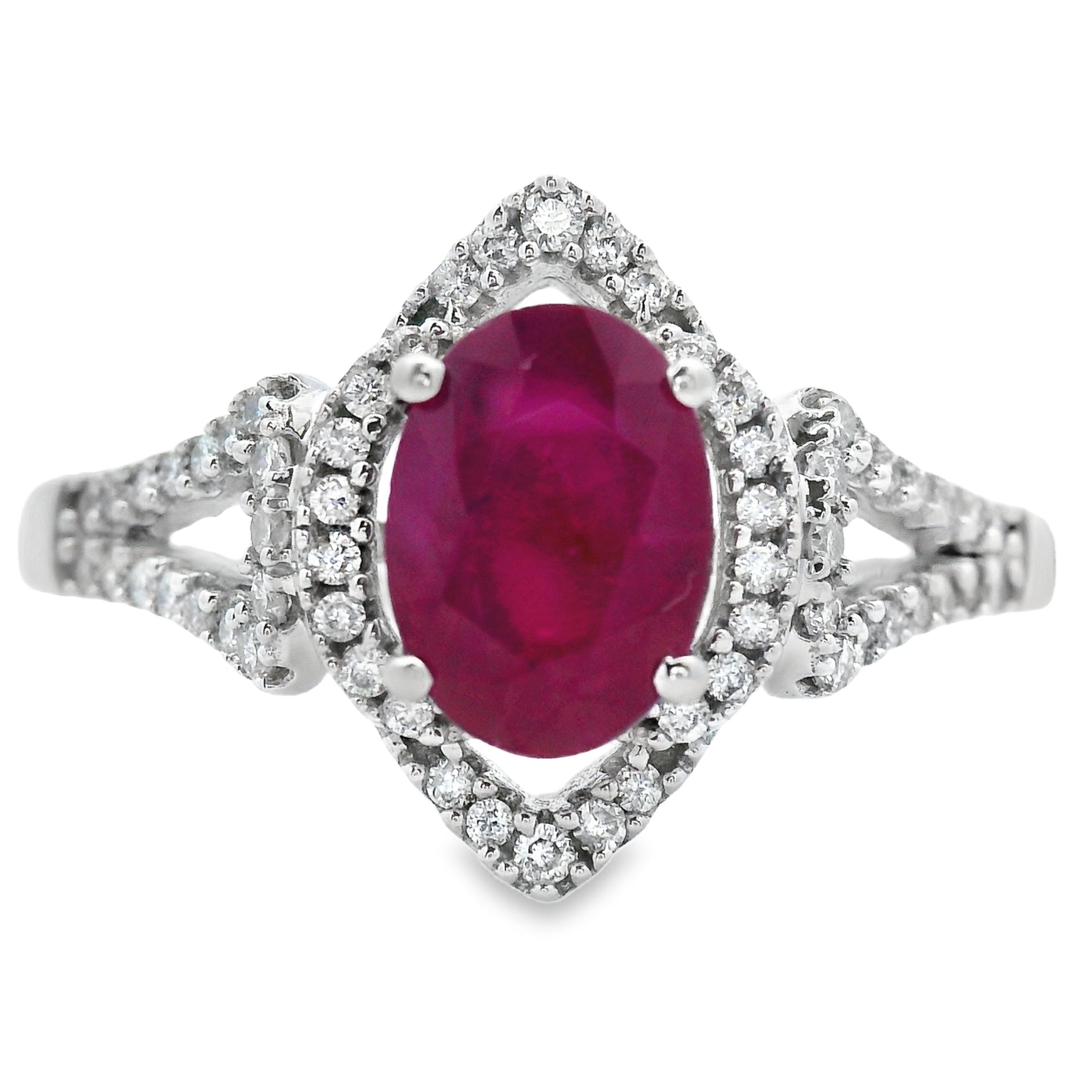 Natural 1.26ct Ruby Diamond Ring 14KT White Gold