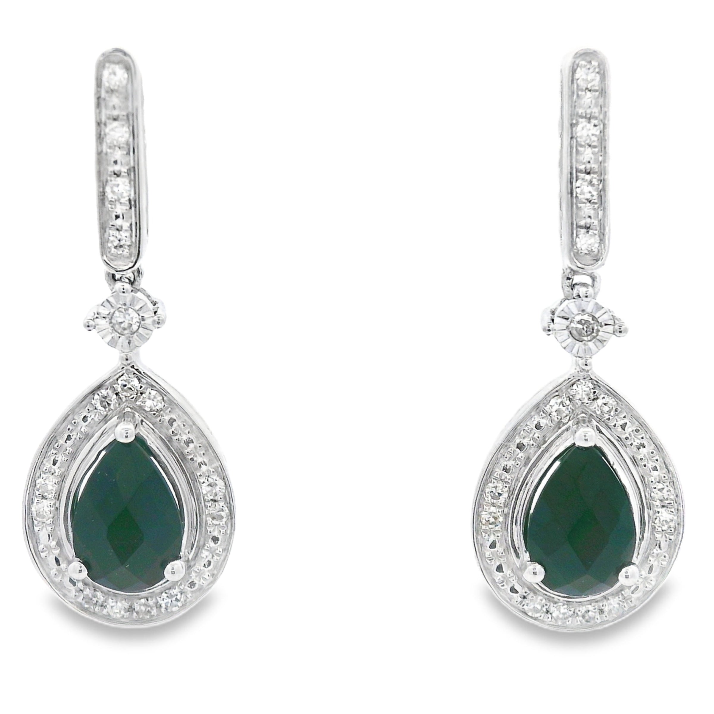 .84ct Onyx Diamond Dangle Earrings 10KT White Gold