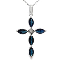 1.73ct Sapphire Cross Religious Pendant 10KT White Gold