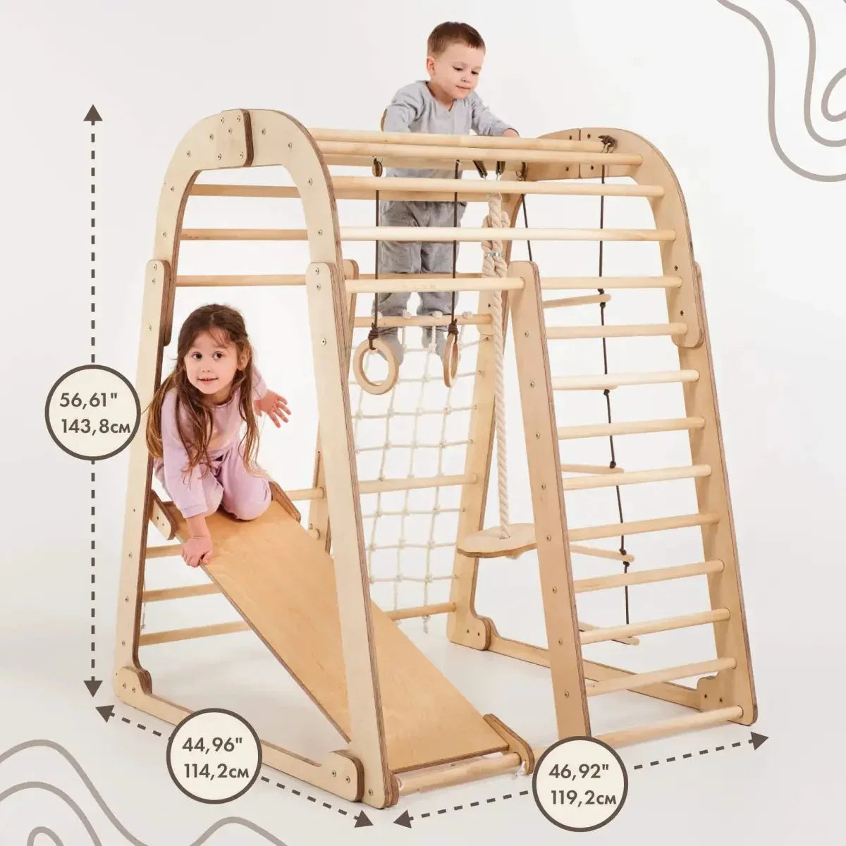 Indoor Wooden Playground for Children - 6in1 Playground + Swings Set + Slide Board - BIG FRENCHIES