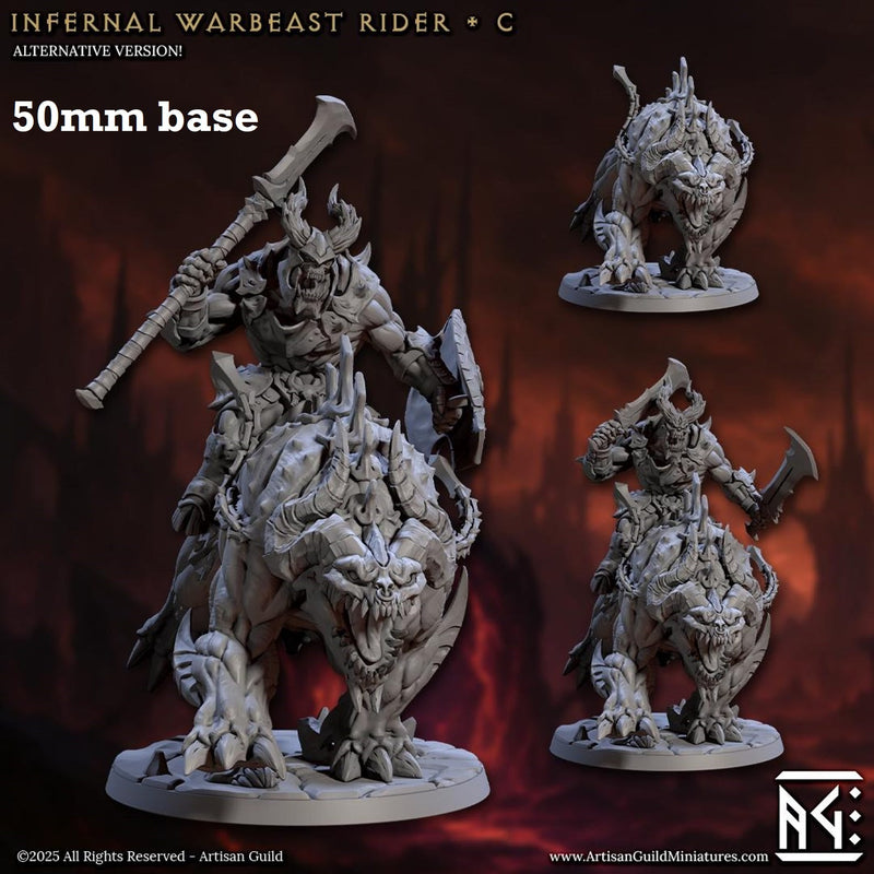 Infernal Belzatu Warbeast Riders: Sculpt C (Demon Warrior Cavalry Unit)-3D Printed Miniatures-BIG FRENCHIES-All Systems Go Games