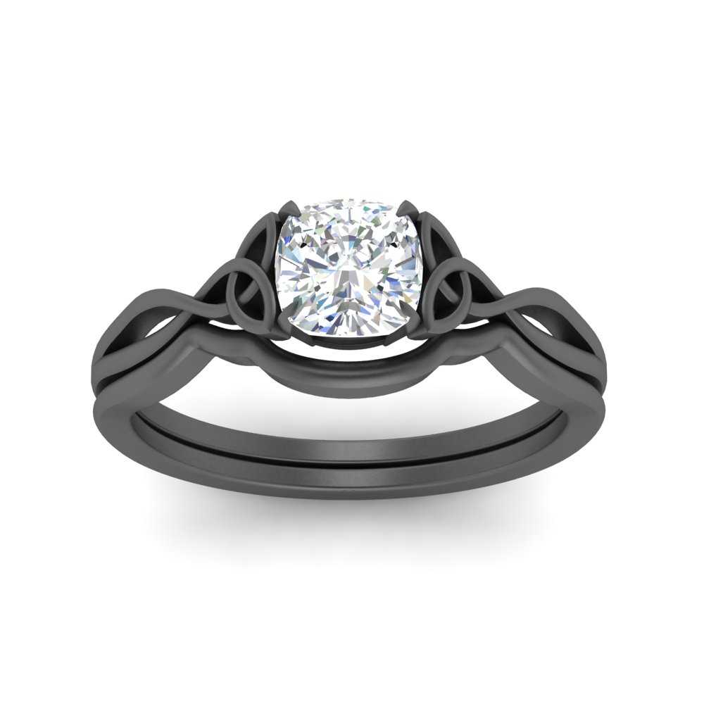 Cushion Cut Infinity Celtic Solitaire Wedding Set
