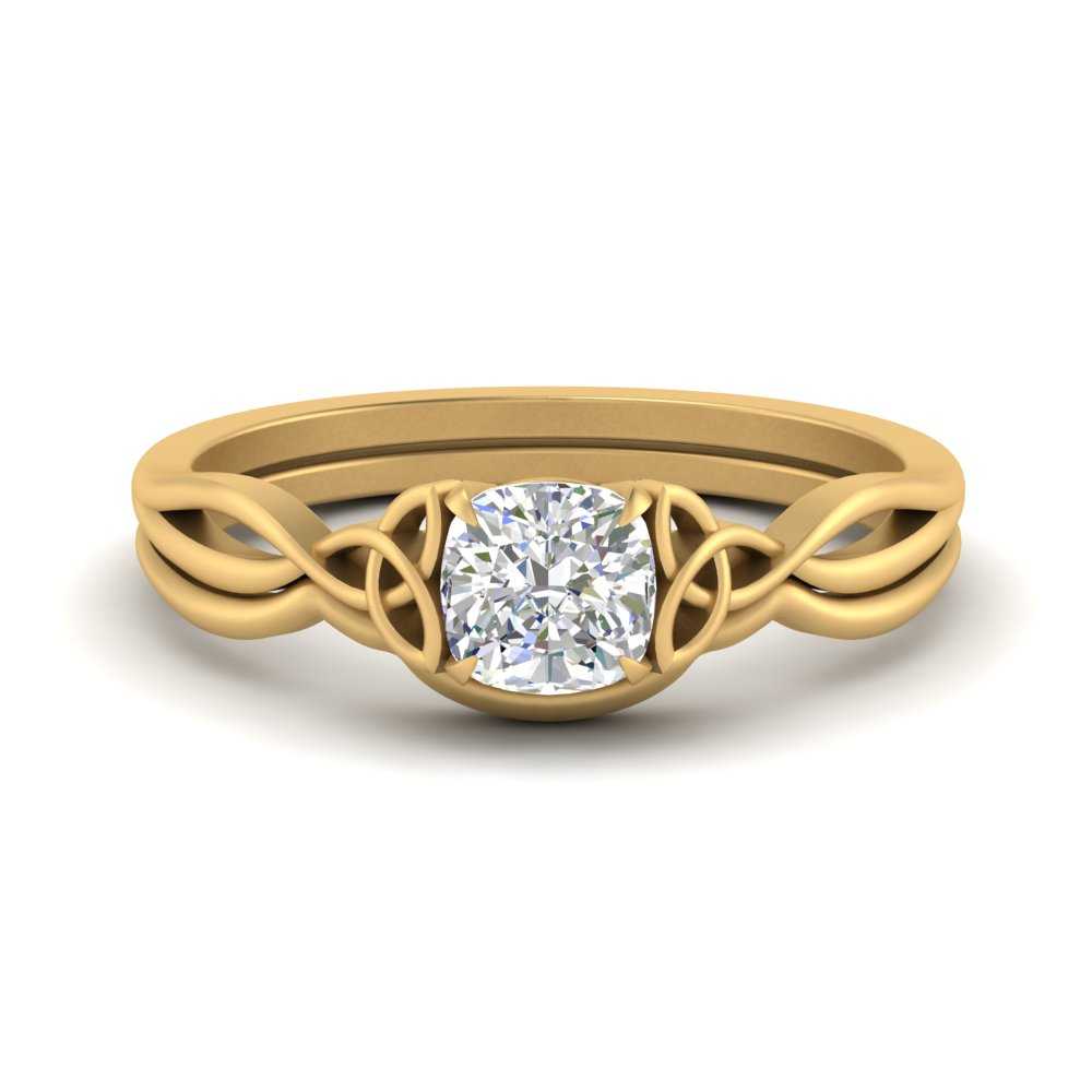 Cushion Cut Infinity Celtic Solitaire Wedding Set