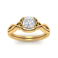Cushion Cut Infinity Celtic Solitaire Wedding Set