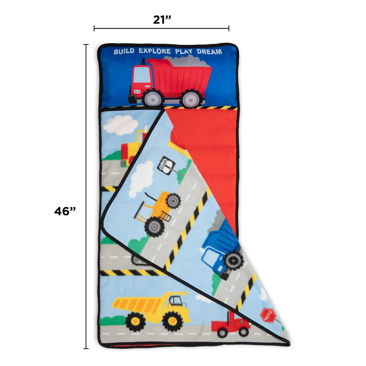 Construction Toddler Nap Mat - Includes Removable Pillow and Attached Fleece Blanket - BIG FRENCHIES