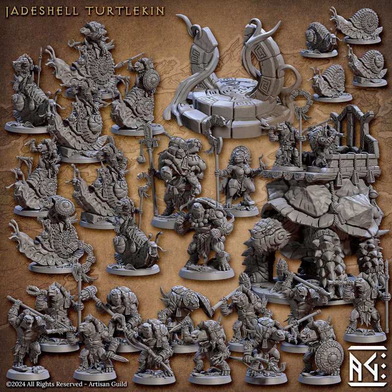 Jadeshell Turtlekin: Complete Set-3D Printed Miniatures-BIG FRENCHIES-All Systems Go Games