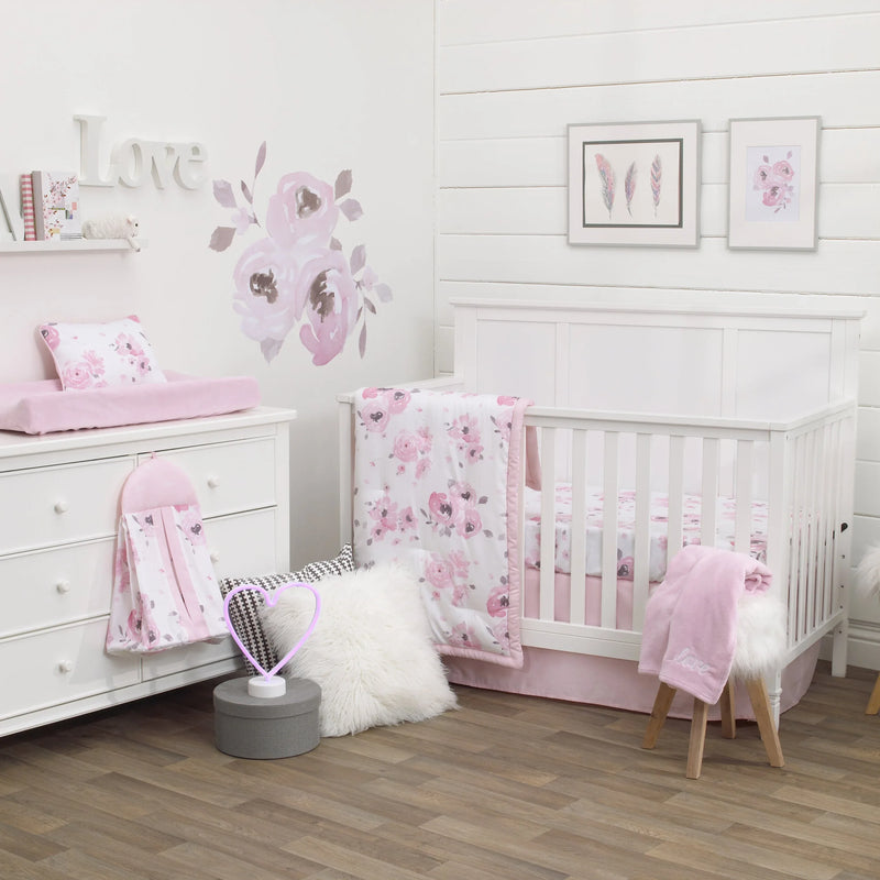 NoJo Dreamer Watercolor Floral 8 Piece Nursery Crib Bedding Set - BIG FRENCHIES