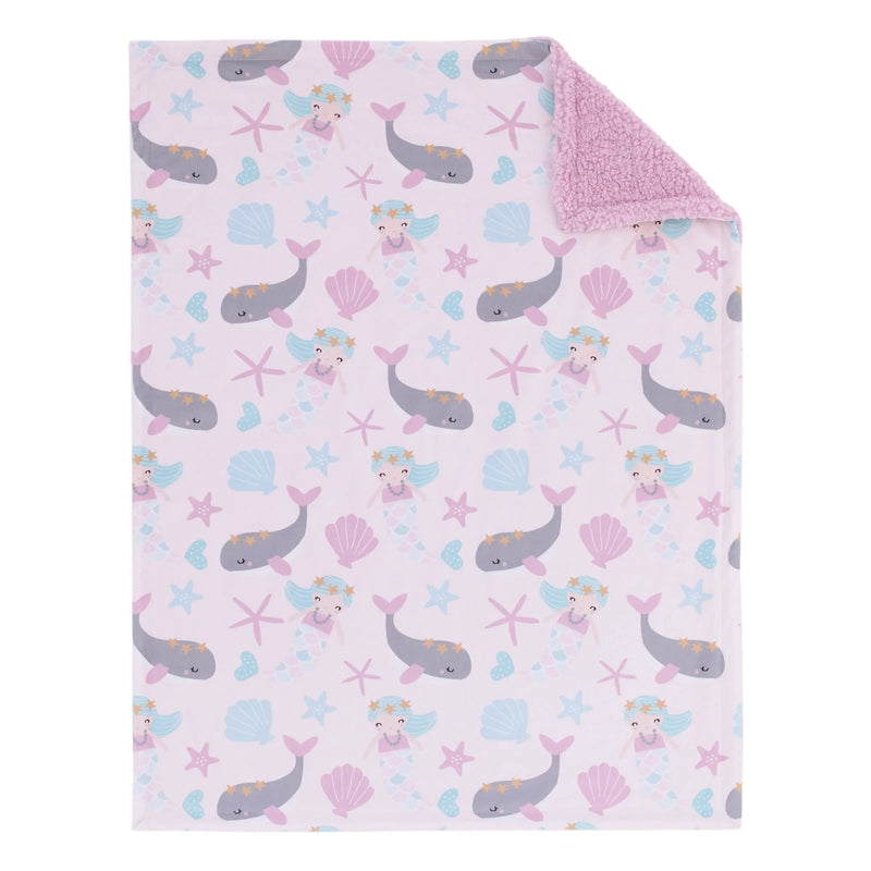 NoJo Sugar Reef Mermaid Pink, Aqua, Gray Super Soft Sherpa Baby Blanket - BIG FRENCHIES
