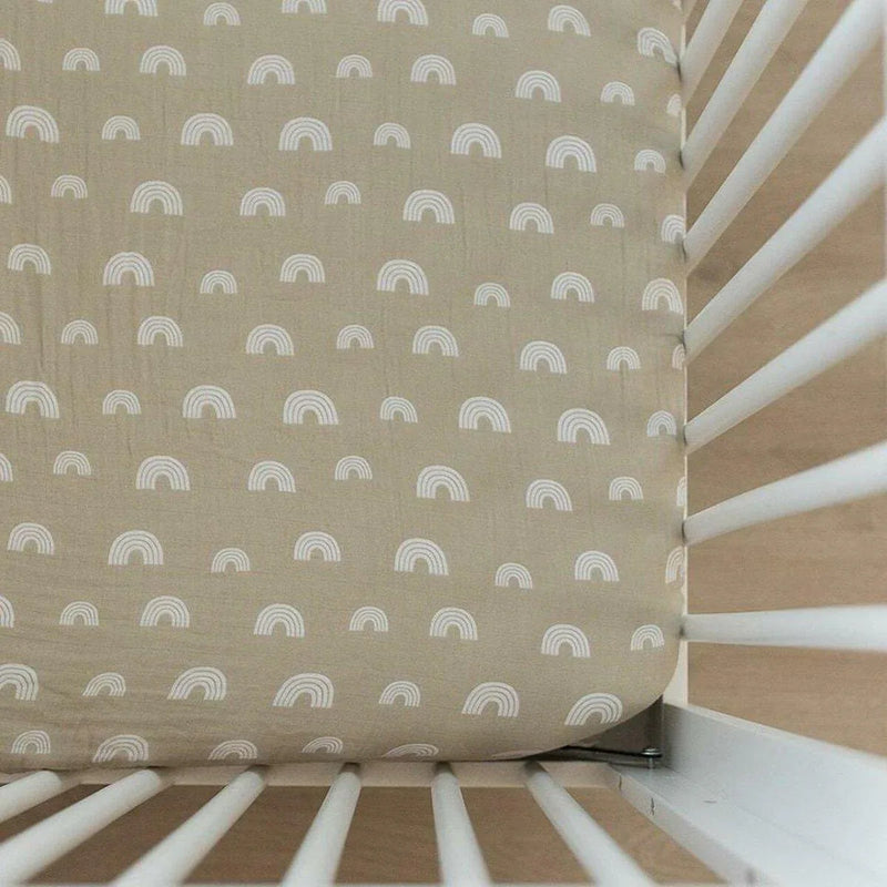 Neutral Boho Rainbow Organic Muslin Cotton Fitted Crib Sheet - BIG FRENCHIES
