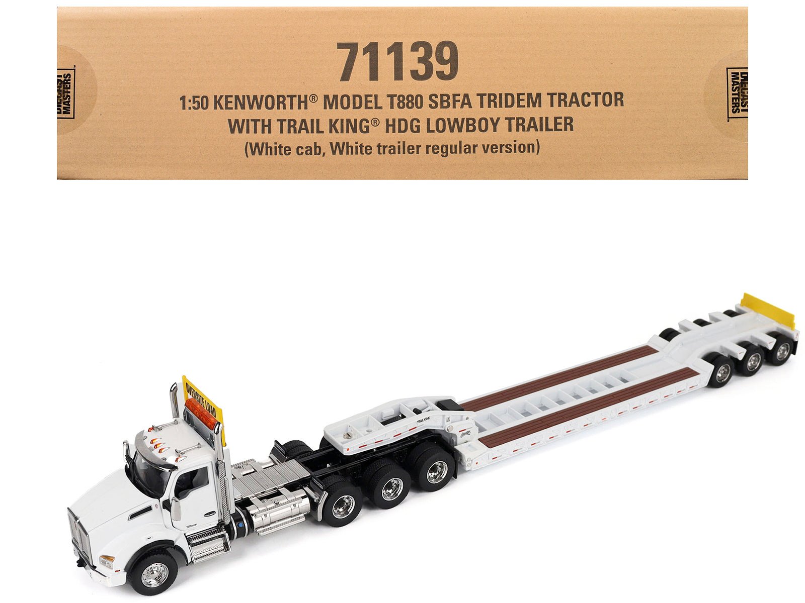 Kenworth T880 SBFA Tridem Truck with Trail King HDG Lowboy Trailer White "Transport Series" 1/50 Diecast Model by Diecast Masters  free shipping USA