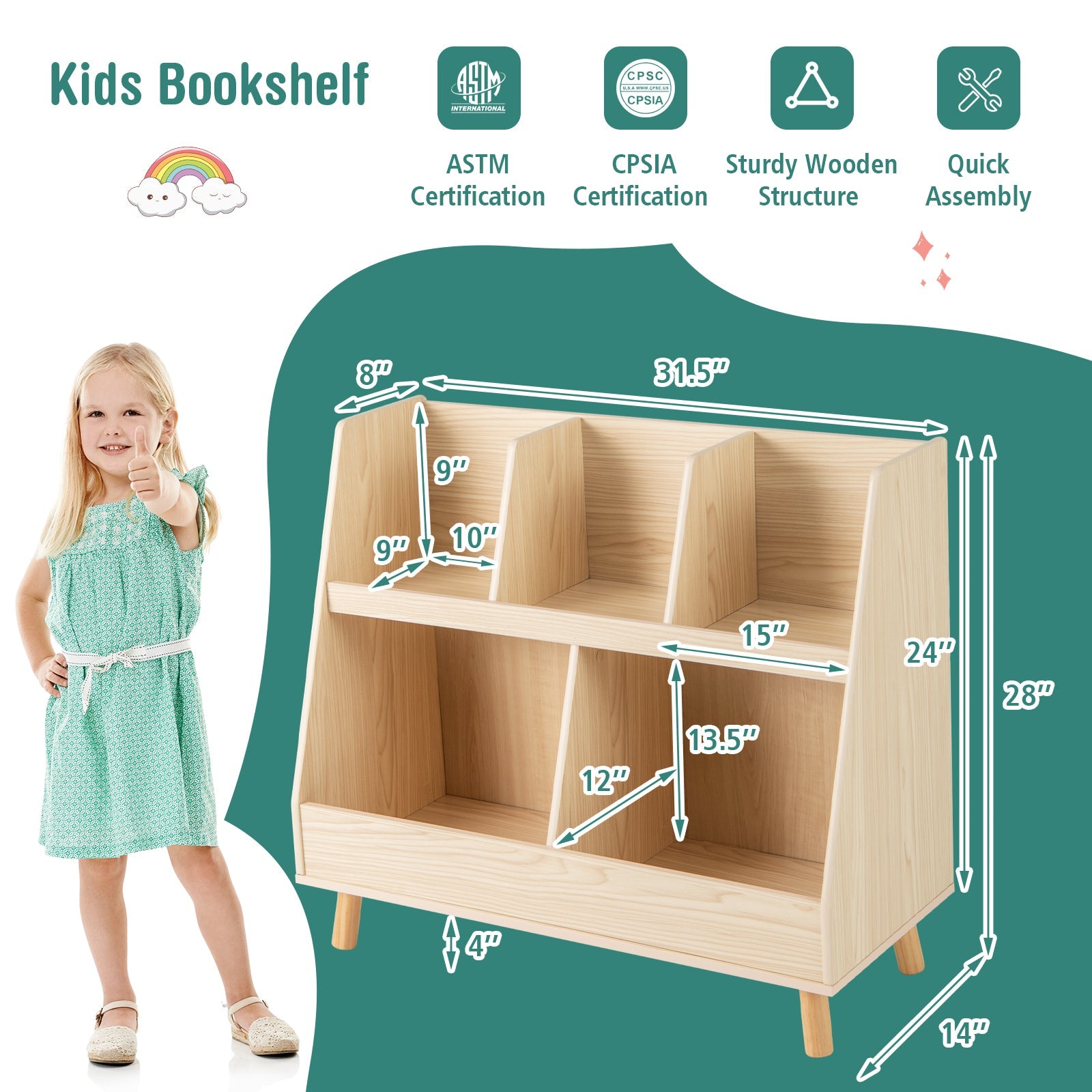 5-Cube Kids Bookshelf and Toy Organizer with Anti-Tipping Kits