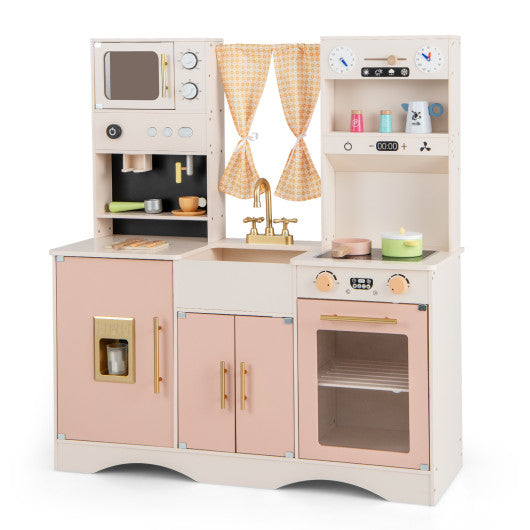 Kids Kitchen Playset with Microwave and Coffee Maker for Ages 3+-Pink - BIG FRENCHIES