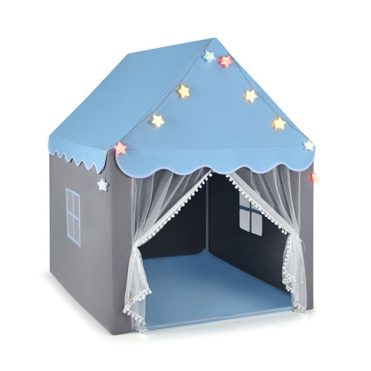 Kids Playhouse Tent with Star Lights and Mat-Blue - BIG FRENCHIES