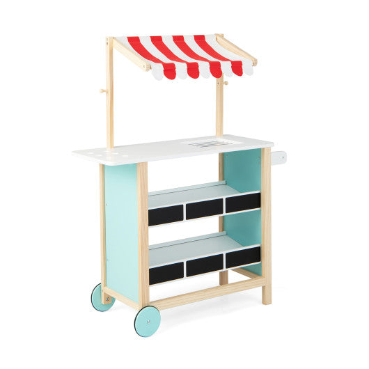Kids Wooden Ice Cream Cart with Chalkboard and Storage-Red - BIG FRENCHIES